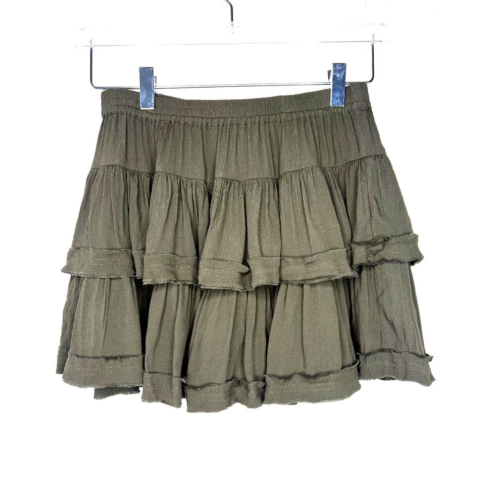 Muche et Muchette Mixo Tiered Ruffle Skort Mini Skirt Army Green XS Small Medium